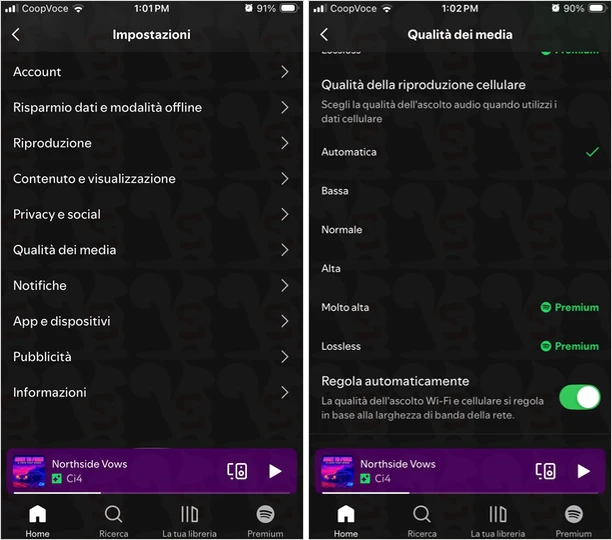 impostazioni qualita spotify