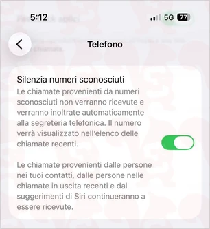 impostazioni silenzia numeri sconosciuti ios