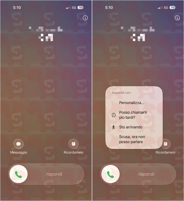 rispondere messaggio chiamata iphone