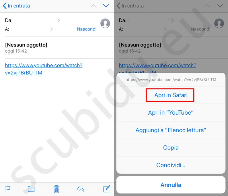 aprire link youtube dalle mail senza app