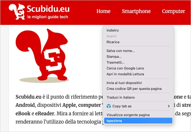 google chrome ispeziona