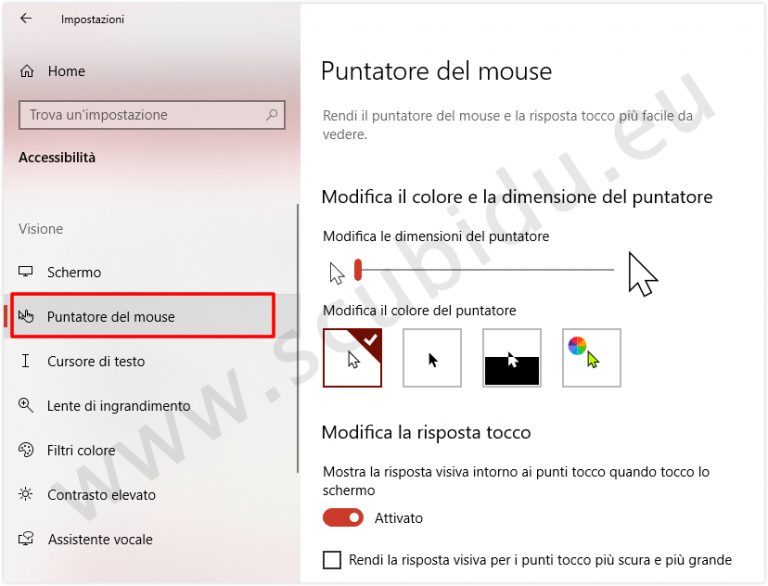 Come cambiare dimensione e colore del puntatore del mouse in Windows 10