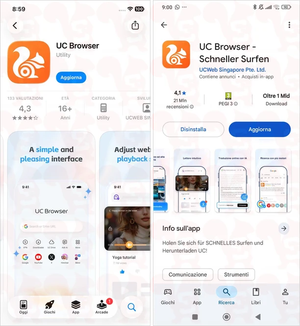 aggiornare ucbrowser mobile