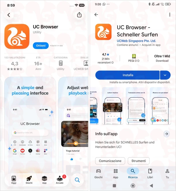 installare ucbrowser mobile
