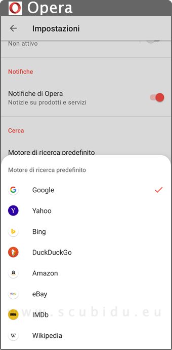 motori di ricerca Opera per Android
