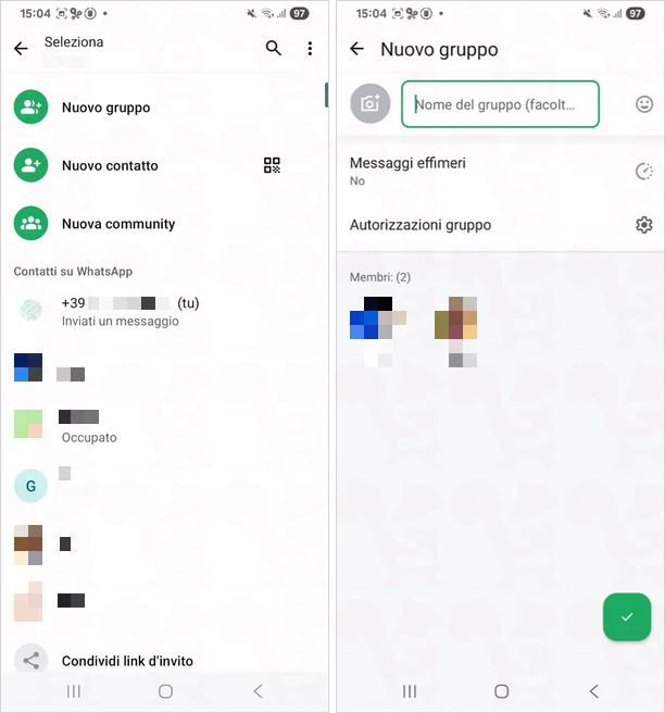 whatsapp android nuovo gruppo