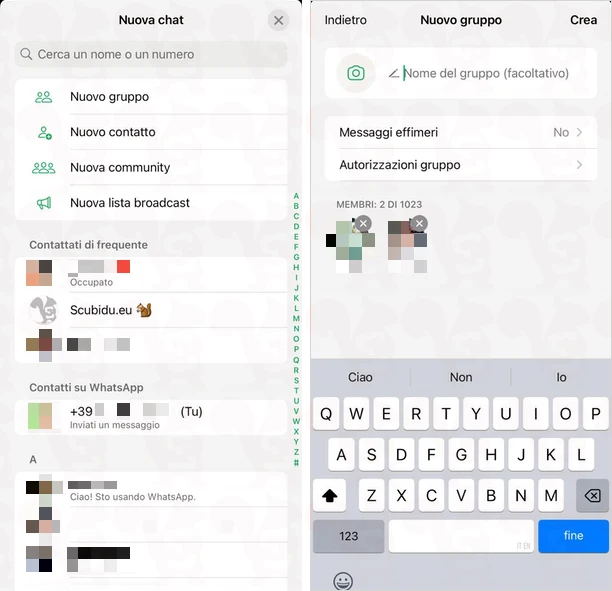 whatsapp ios nuovo gruppo