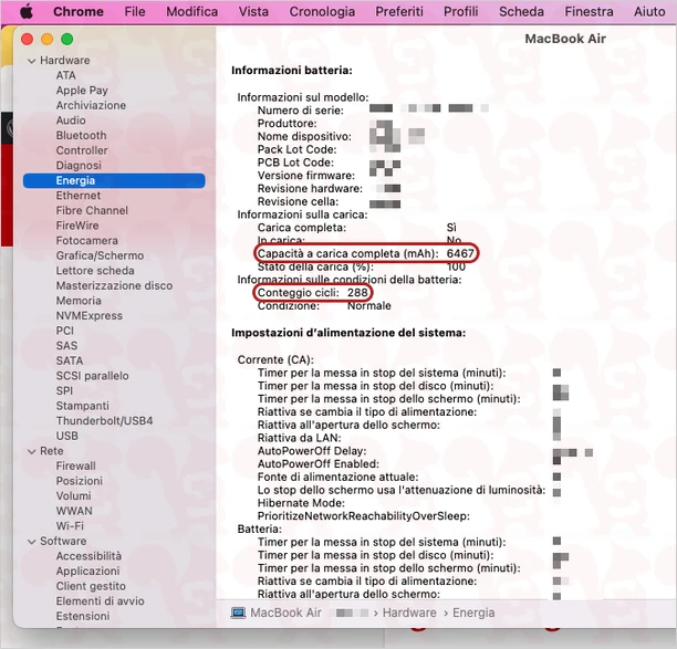 informazioni batteria macos12