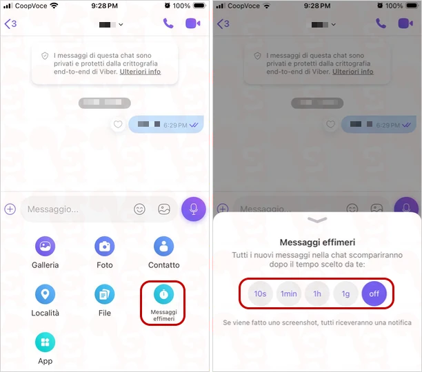 messaggio scomparsa viber