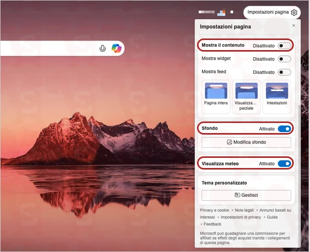 disattivare notizie microsoft edge desktop
