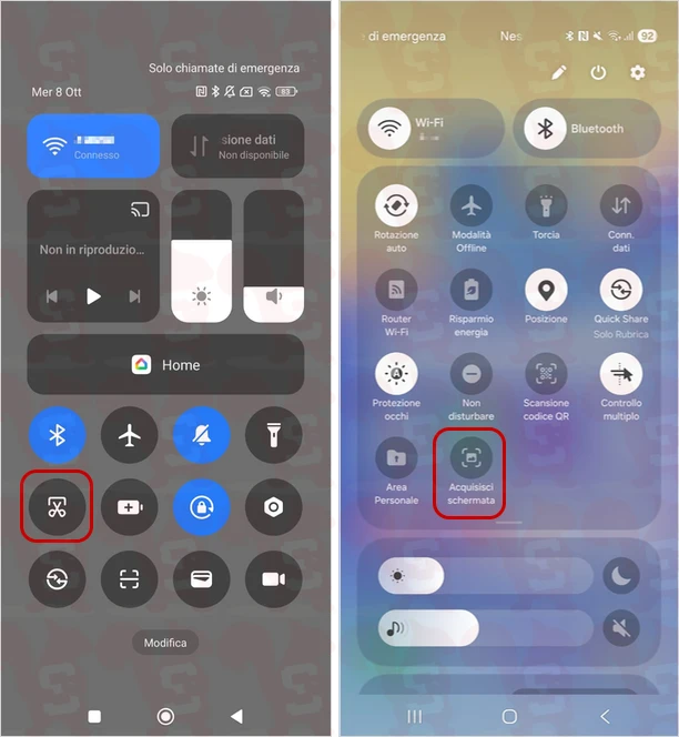 screenshot xiaomi hyperos samsung oneui centro controllo