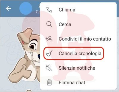telegram android menu cancella cronologia
