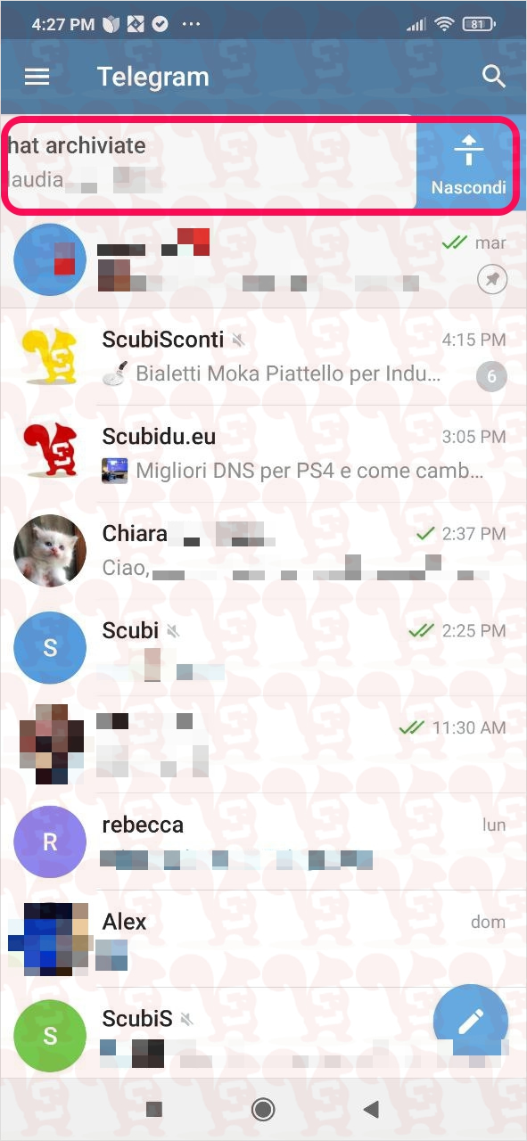 telegram android nascondere chat archiviata