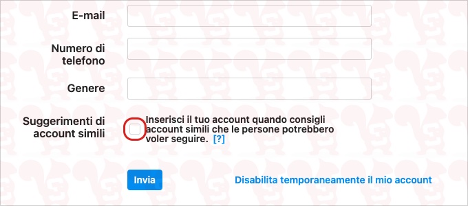 disattivare suggerimenti instagram