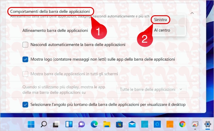 microsoft windows 11 impostazioni barra delle applicazioni sinistra