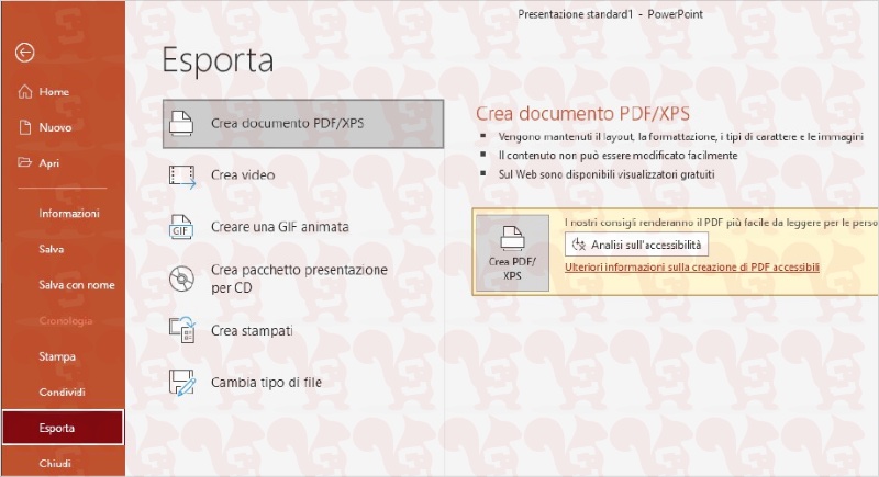 powerpoint esportare pdf