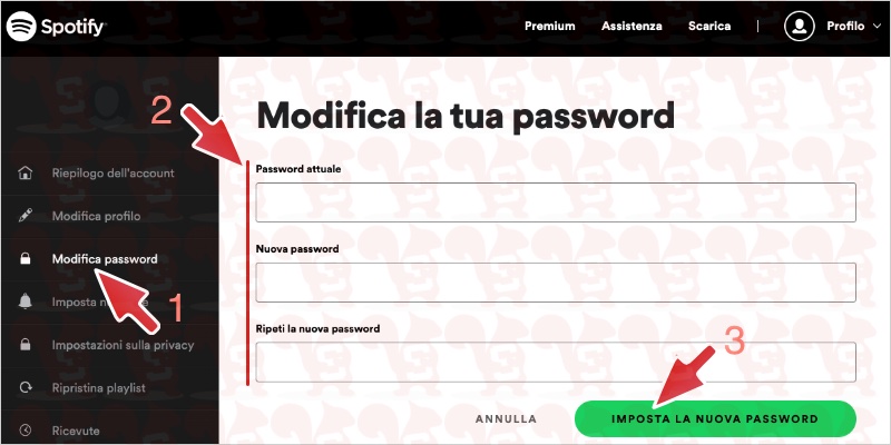 cambiare password spotify