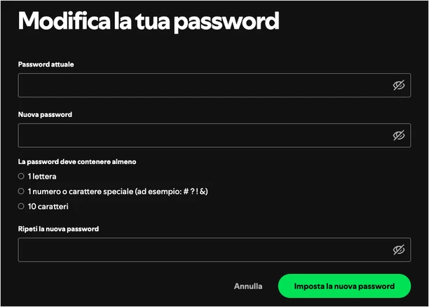 cambiare password spotify desktop