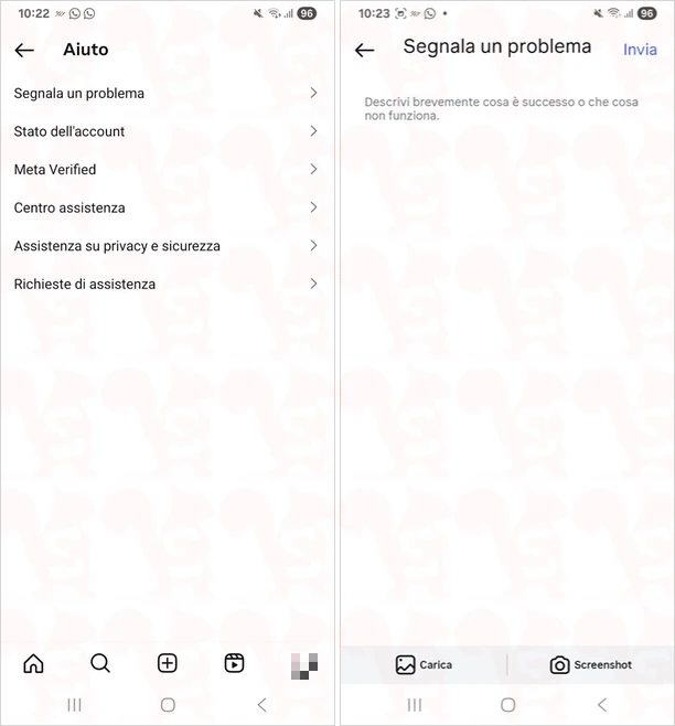 assistenza instagram app