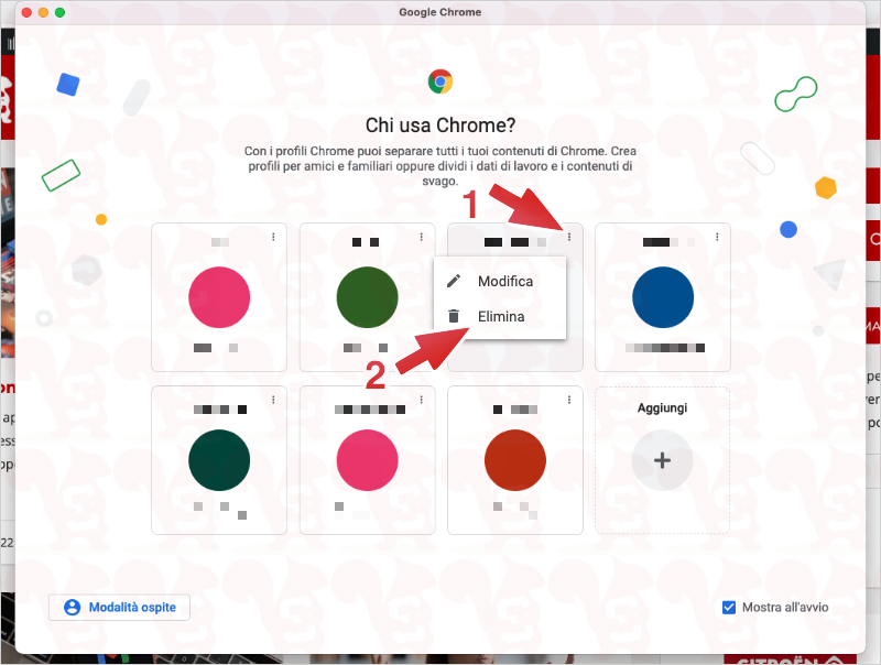 rimuovere account google chrome desktop