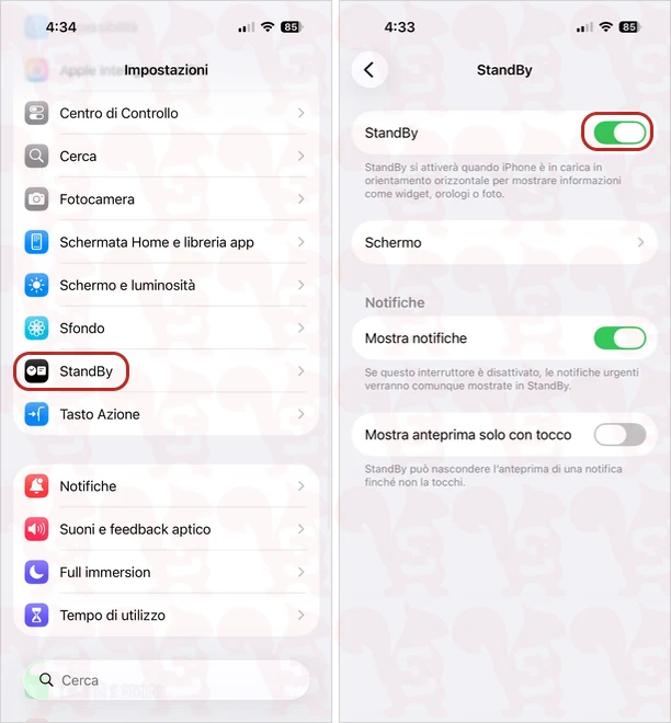 attivare standby ios