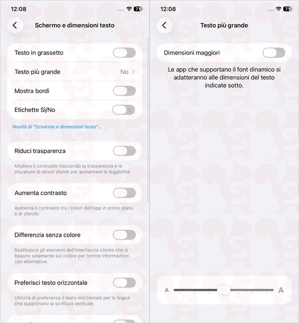 ingrandire testo ios accessibilita