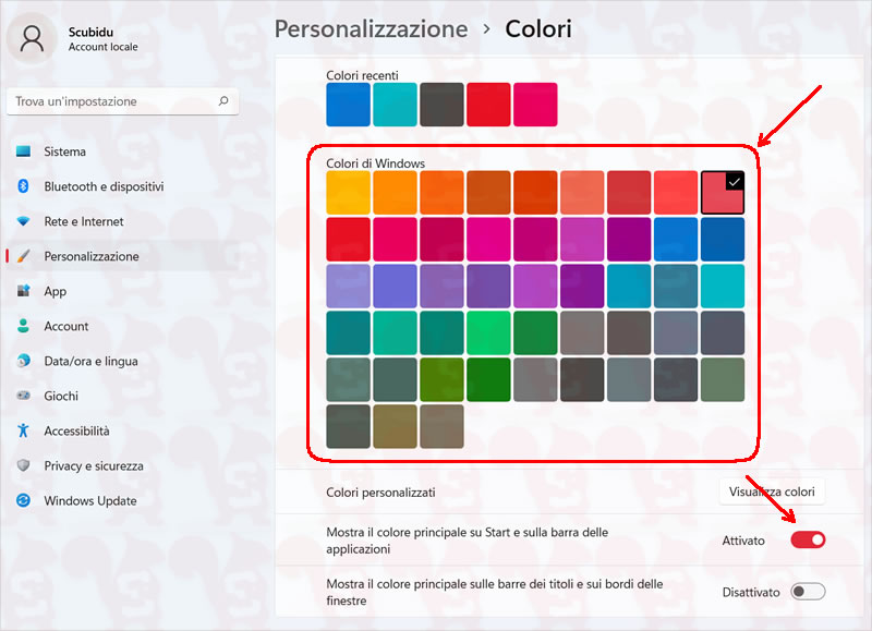 windows impostazioni personalizzazione colori colore