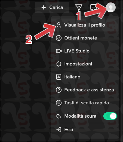 tiktok menu profilo desktop