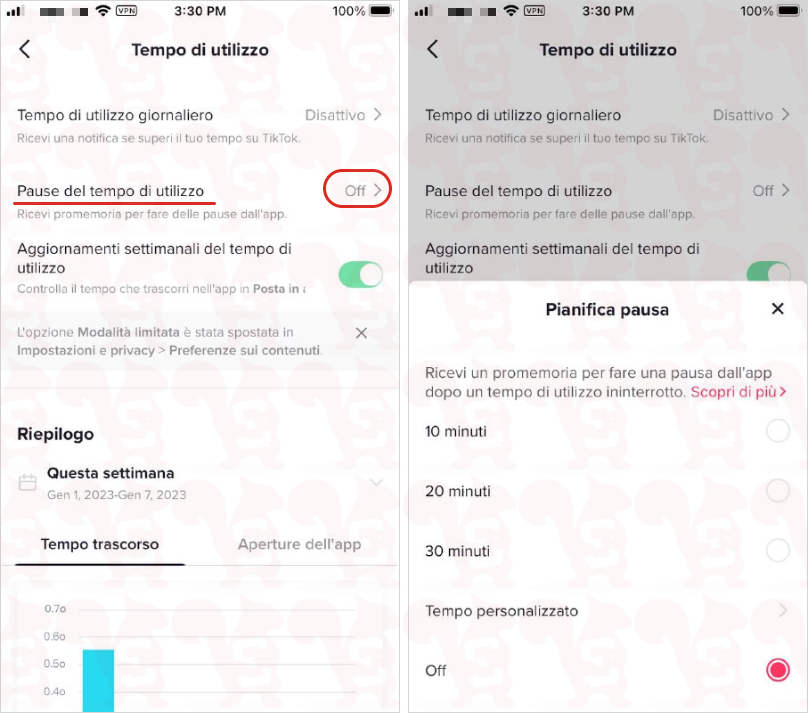 tiktok tempo utilizzo pausa