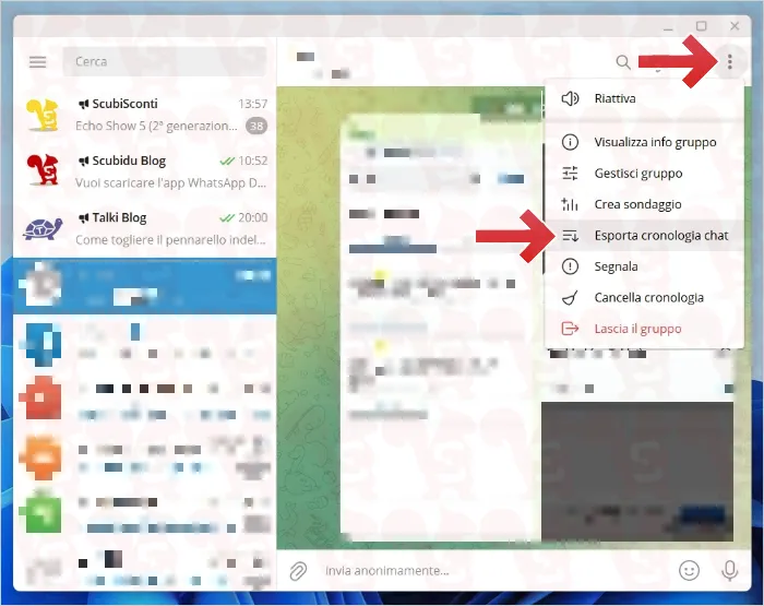 esportare chat telegram desktop