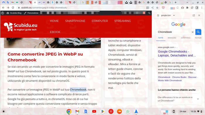 chromebook pannello laterale ricerca