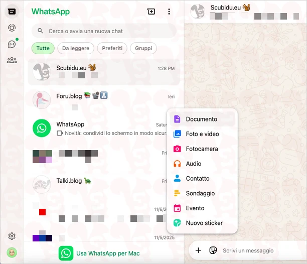 inviare documento whatsapp web desktop