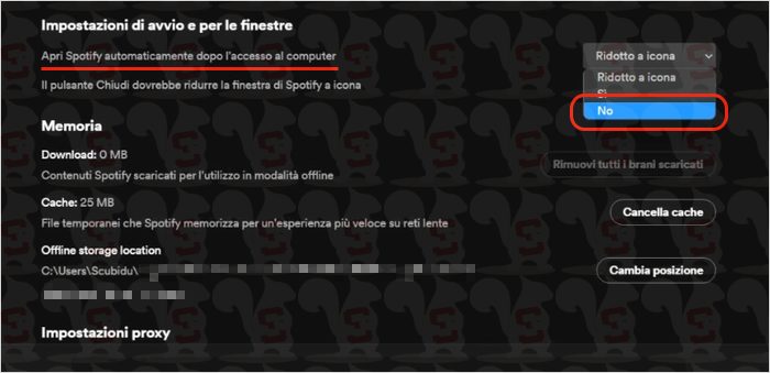 disattivare avvio automatico spootify windows app