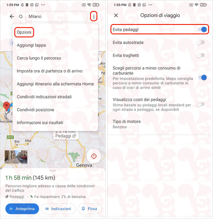 evitare ztl google maps app