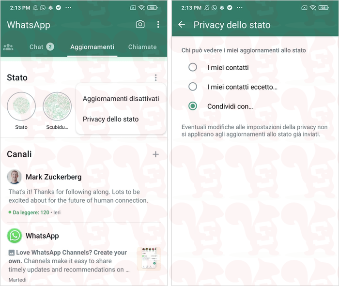 privacy stato whatsapp android