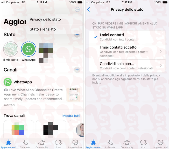 privacy stato whatsapp ios