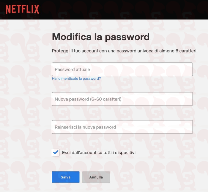 cambiare password netflix desktop