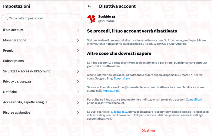 eliminare account twitter
