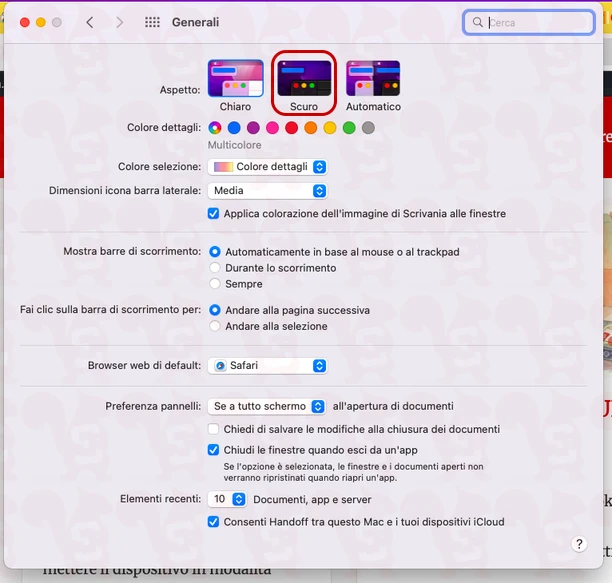 preferenze sistema modalita notte macos12