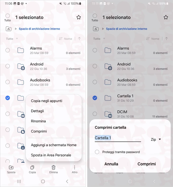 creare cartella zip android
