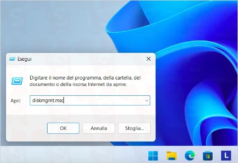 gestione disco comando esegui windows