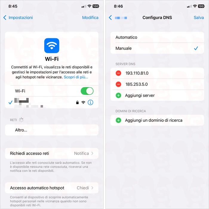impostazioni dns ios iphone