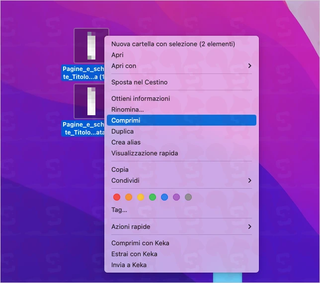 creare archivio macos