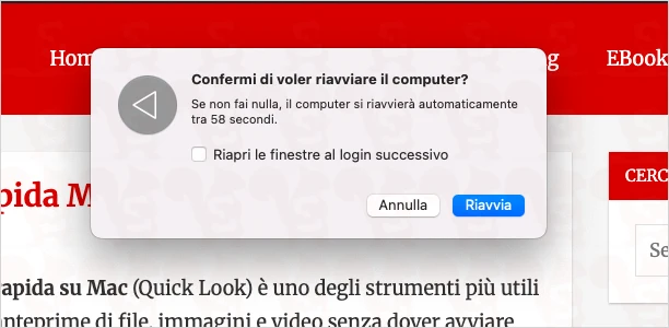 riavviare macos