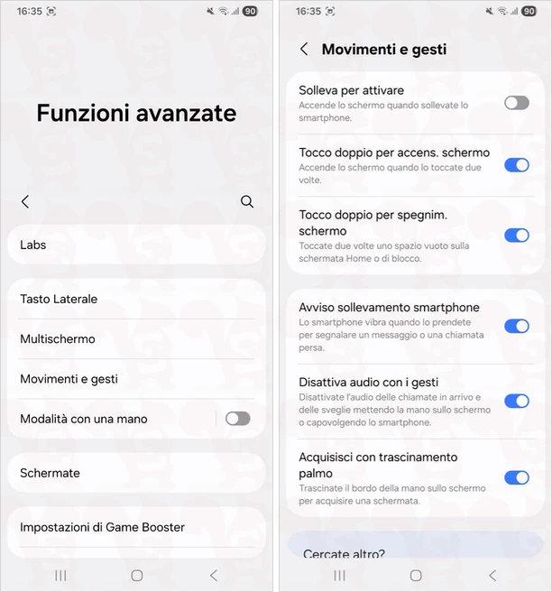 impostazioni screenshot gesture samsung oneui