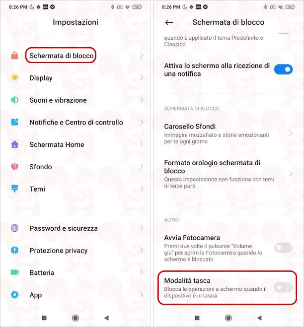 modalita tasca xiaomi miui