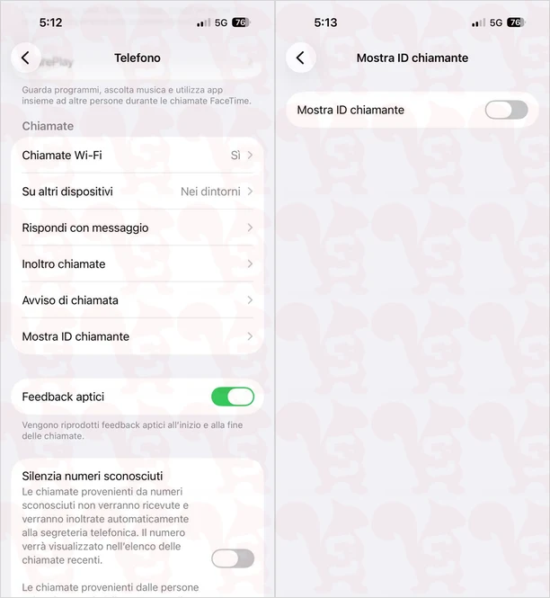 impostare numero privato ios
