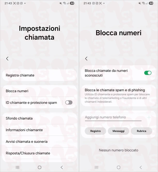 impostazioni blocco numeri sconosciuti samsung