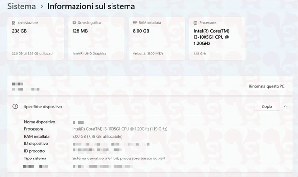 impostazioni informazioni sistema windows
