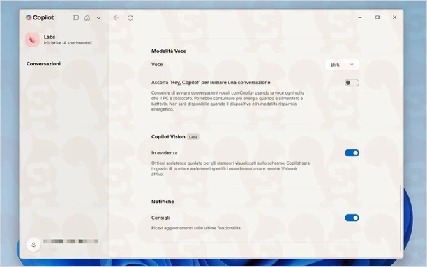 impostazioni voce copilot computer